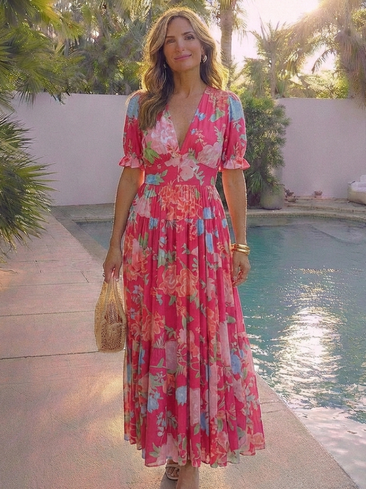 MARGARET | FLORAL V-NECK MAXI DRESS