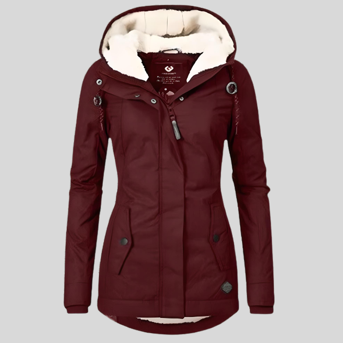 Beatrice Long Waterproof Winter Coat - Burgundy
