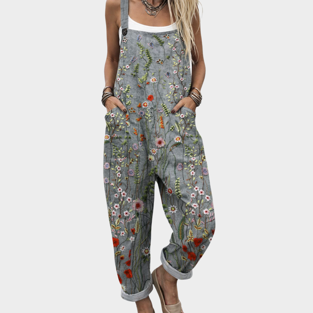 Georgia Relaxed Floral Overalls - Grey Floral