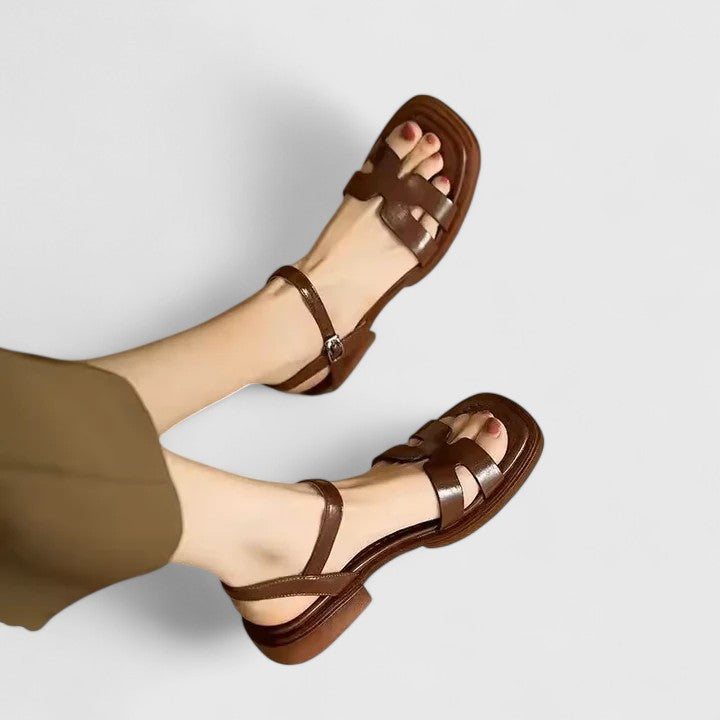 Margot Refined Block-Heel Sandals - Brown