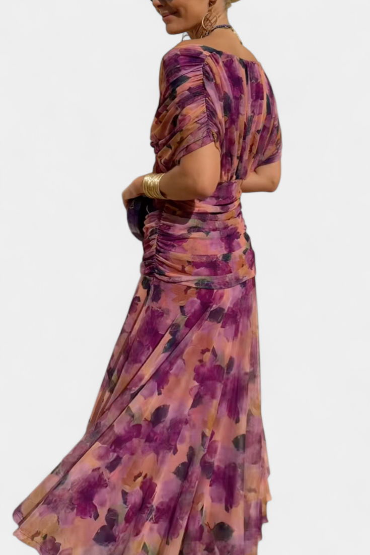 Freya | Flowing Floral V Neck Dress