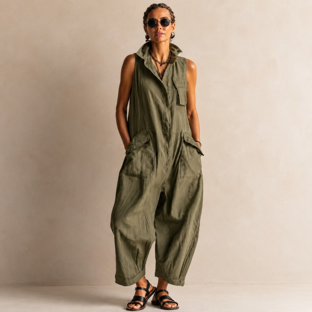 Maren Utility Wide-Leg Jumpsuit - Olive