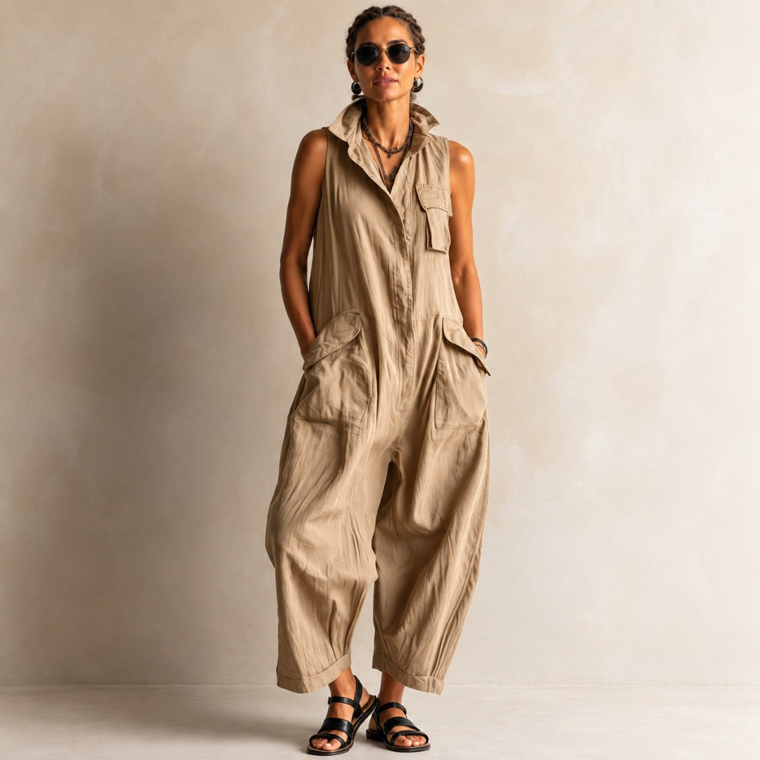 Maren Utility Wide-Leg Jumpsuit - Khaki