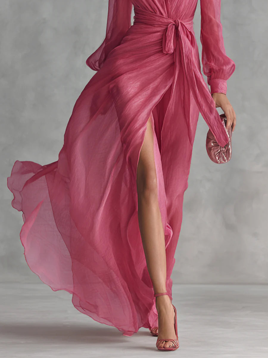 BEATRICE | ELEGANT CHIFFON V-NECK MAXI DRESS