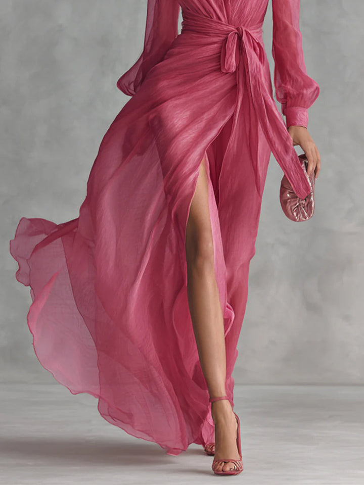BEATRICE | ELEGANT CHIFFON V-NECK MAXI DRESS