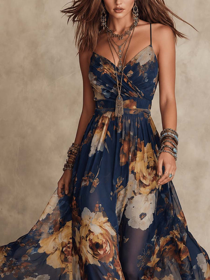 Isadora Painterly Floral Maxi Dress - Navy detail 2