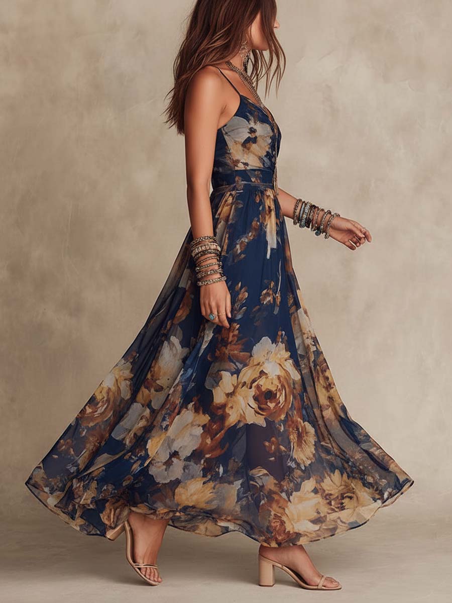 Isadora Painterly Floral Maxi Dress - Navy detail