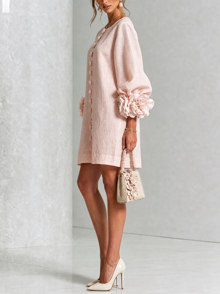Odette Rosette Cuff Shift Dress - Pink