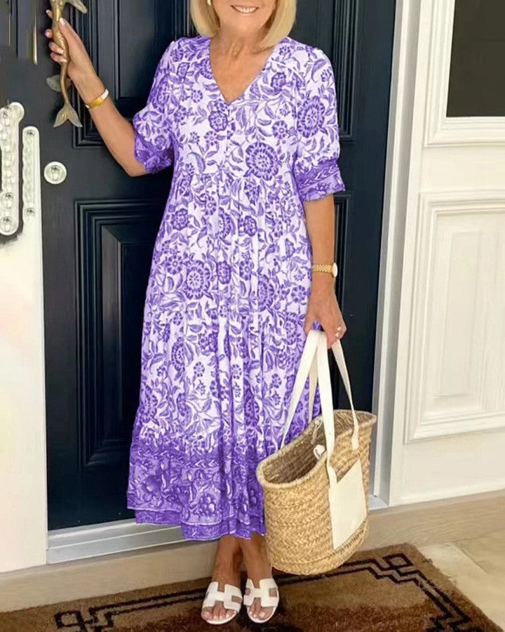 PATRICIA | GRACEFUL FLORAL V-NECK MIDI DRESS