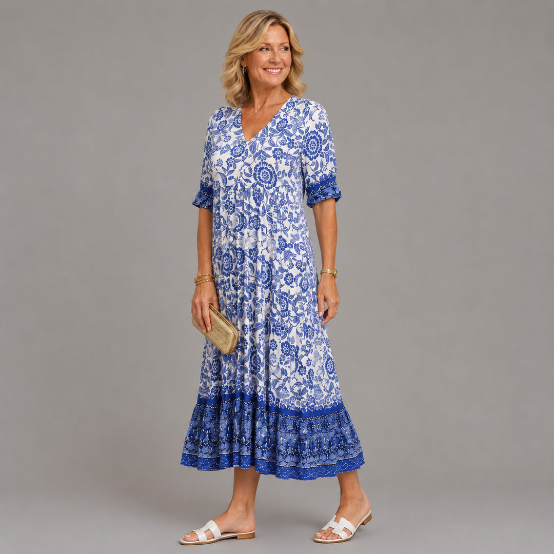 PATRICIA | GRACEFUL FLORAL V-NECK MIDI DRESS