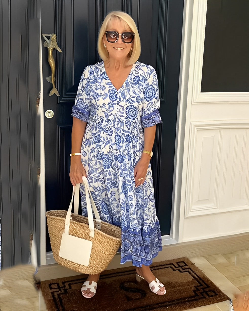 PATRICIA | GRACEFUL FLORAL V-NECK MIDI DRESS