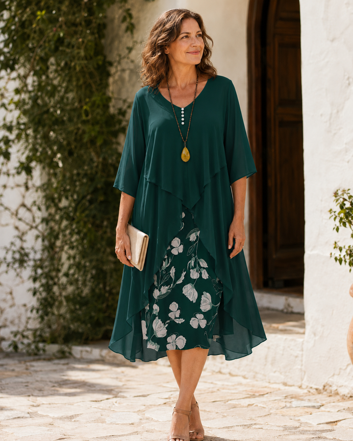 Margaret | Layered Floral-Panel Dress