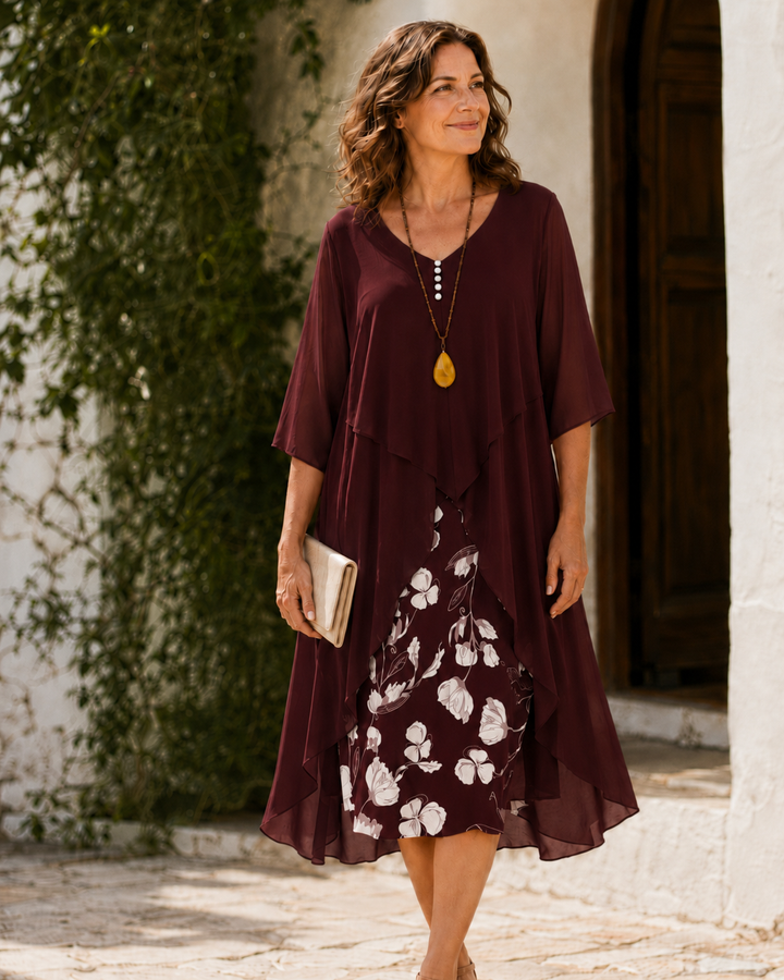 Margaret | Layered Floral-Panel Dress
