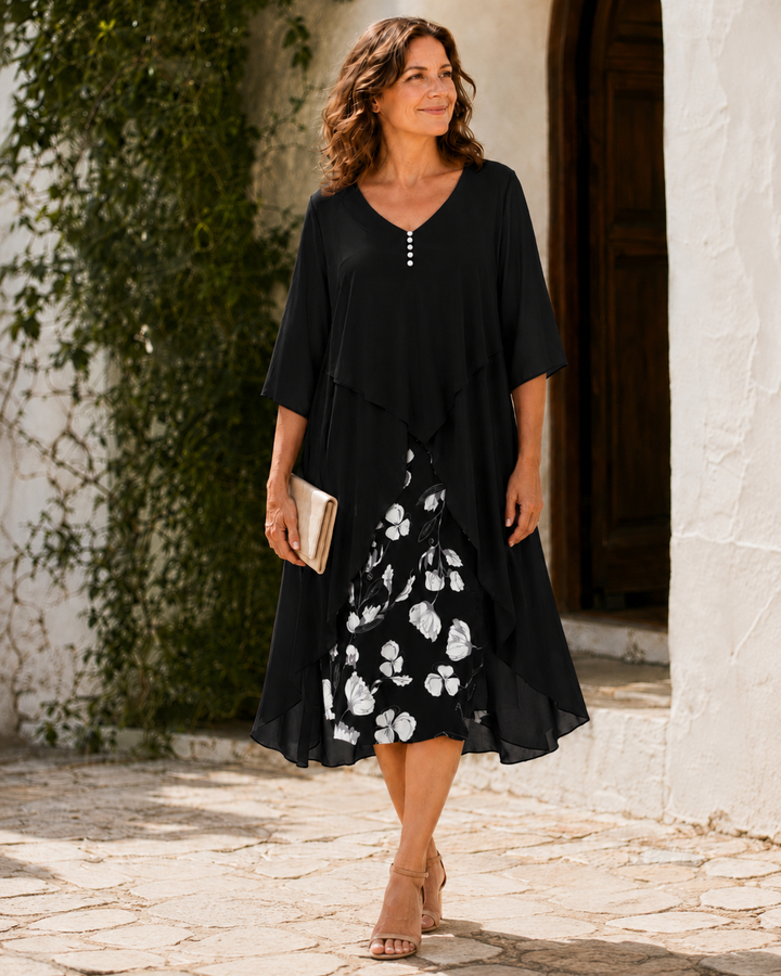 Margaret | Layered Floral-Panel Dress