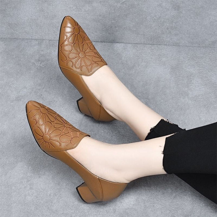 Tonette | Soft Leather Embroidered Court Shoes