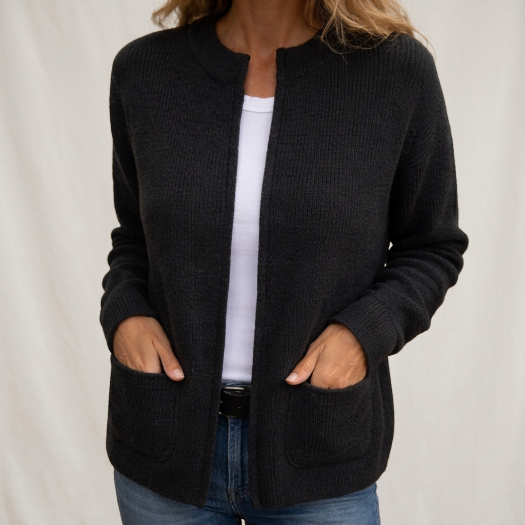 Sienna Cosy Zip-Up Cardigan - Black