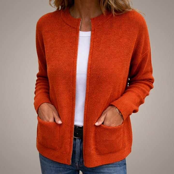 Sienna Cosy Zip-Up Cardigan - Orange