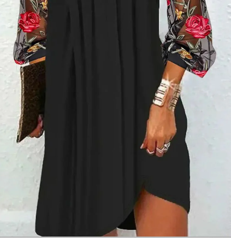 Éloise V-Neck Dress with Embroidered Tulle Sleeves - view 3