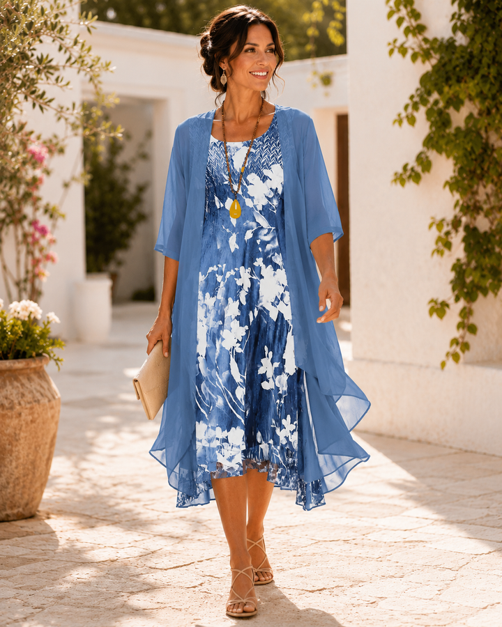 Florence Floral Two-Layer Dress - Blue